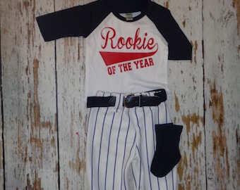 Baseball Cake smash outfit-SPECIFIC DATE MESSAGE 1st! Rookie of the Year Birthday outfit, Navy Pinstripes, Baseball uniform, Baseball Pants,