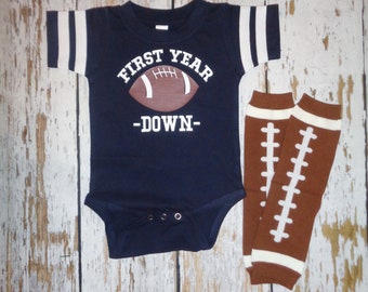 Football Cake smash outfit, First Year Down , Navy Stripe Football Bodysuit, Football 1st Birthday Jersey, SPECIFIC DATE ASK B4 Buy