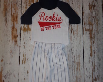 Baseball Cake smash outfit boy, SPECIFIC DATE MESSAGE 1st!- Navy Pinstripes, Baseball uniform, Baseball Pants, Rookie of the Year
