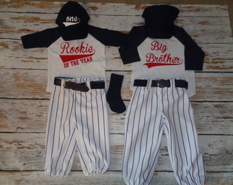 Baseball Cake smash Sibling Set- Rookie of the Year Birthday outfit, Navy Pinstripes, Baseball uniform, Brother's Baseball Uniform Set set