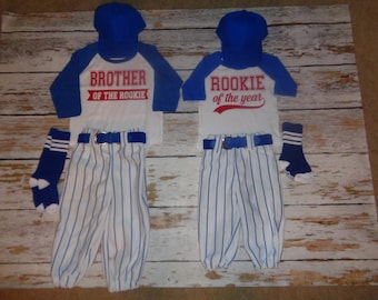 Baseball Cake smash Sibling Set- Rookie of the Year Birthday outfit, Royal Pinstripes, Baseball uniform, Brother's Baseball Uniform Set set