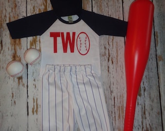 Baseball 2nd Birthday outfit boy, Two Birthday outfit, Navy Pinstripes, Baseball uniform, Baseball Pants Cap and tshirt, Baseball Pants