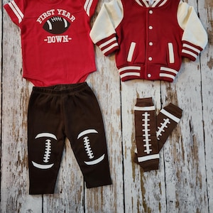 Football Cake smash outfit, First Year Down, Red Football Bodysuit, 1st Birthday Jersey, 1stYear Down, Football Party, Game Day Outfit