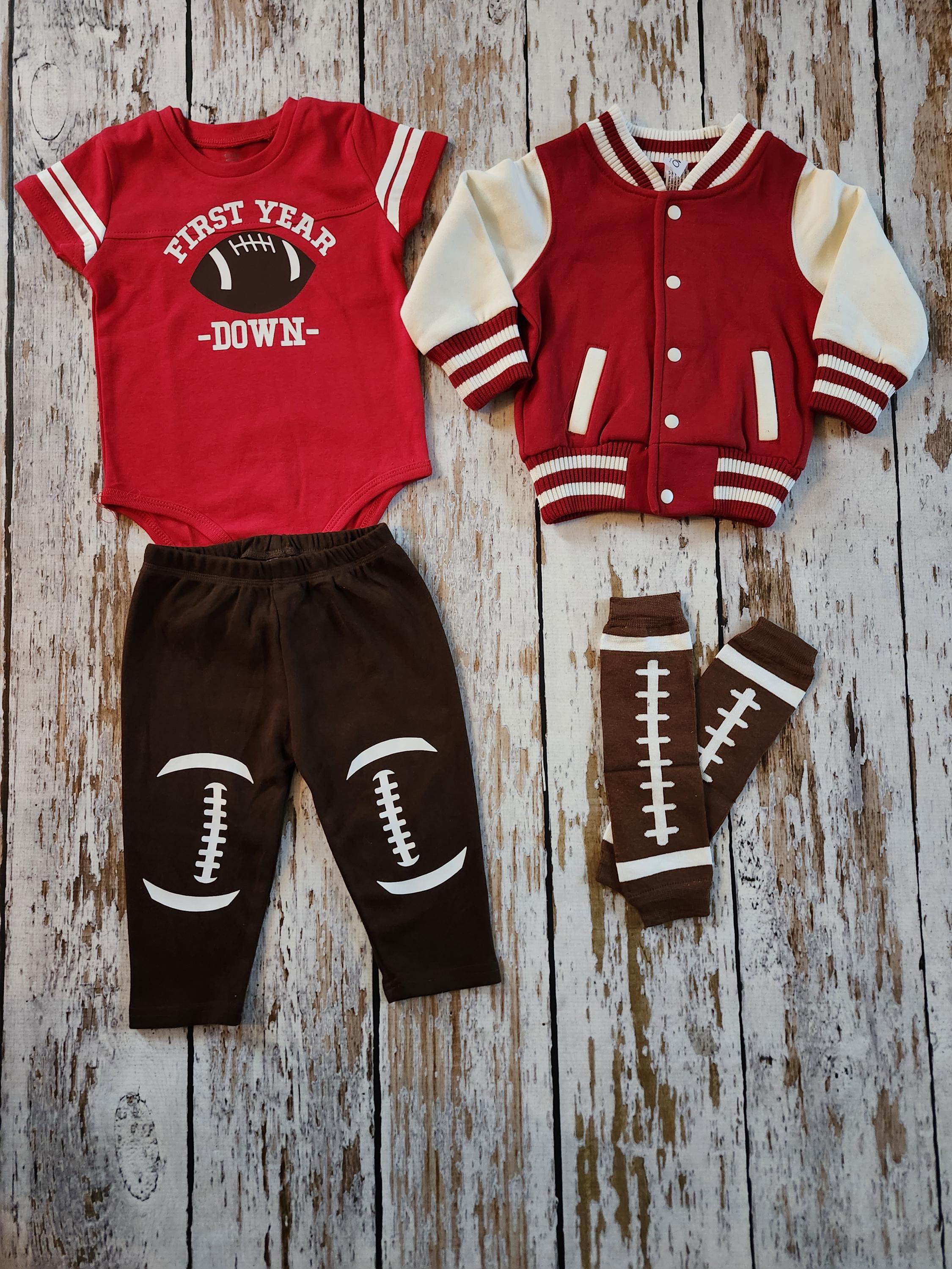 Football Cake smash outfit, First Year Down, Red Football Bodysuit, 1st Birthday Jersey, 1stYear Down, Football Party, Game Day Outfit