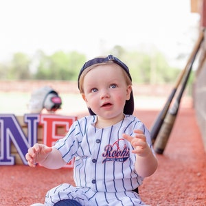 Baseball Cake smash outfit-SPECIFIC DATE MESSAGE 1st! Rookie of the Year Birthday Jersey, Navy Pinstripes, Baseball uniform, Baseball Pants,