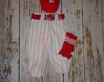 Baseball Cake smash outfit boy, SPECIFIC DATE MESSAGE 1st, Baseball Pants Socks and Hat, Red Pinstripes, Baseball uniform, Baseball Pants