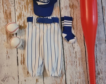 Baseball Cake smash outfit boy, SPECIFIC DATE MESSAGE 1st!- Baseball Pants Socks and Hat,Royal Pinstripes, Baseball uniform, Baseball Pants