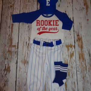 Baseball Cake smash outfit boy, 1st Birthday, Royal Pinstripe, Baseball uniform, Baseball Pant, Rookie of the Year, SPECIFIC DATE MESSAGE 1s