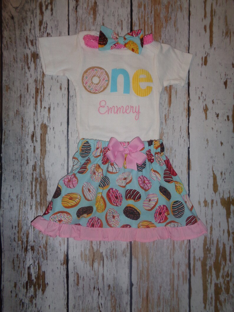 Donut birthday Donut Donut party Girls Donut skirt Skirt baby Doughnut Skirt Set Skirt Set with Headband birthday outfit Girls Skirt