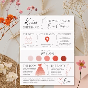 Brautjungfer Info Kartenvorlage Brautjungfer Infografik Bearbeitbar Brautjungfer Vorschlag Kartenvorlage Brautparty Thema Farben Canva Hochzeit A6A5