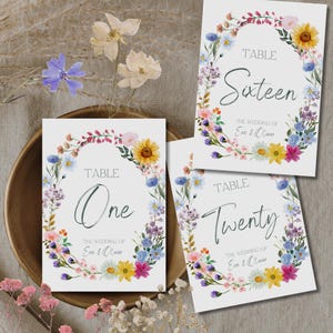 Floral Wedding Table Numbers Template Wildflowers Table Numbers Wedding Floral Wreath Boho Wedding Reception Decorations Rustic Editable 5x7
