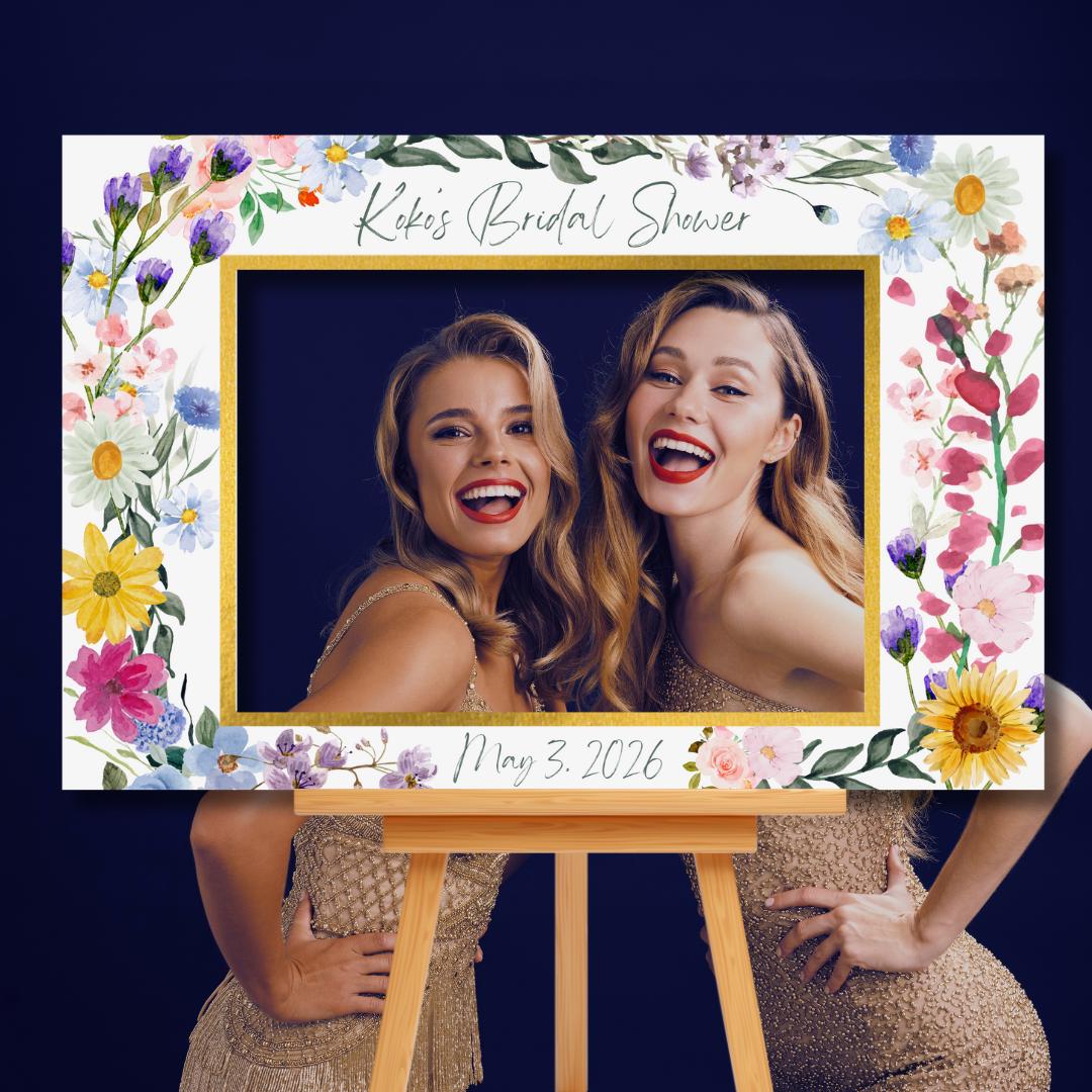 Floral Bridal Shower Photo Booth Frame Printable Wildflower Wedding Photo Prop Template Boho Wedding Sign Template Rustic Baby Shower Decor