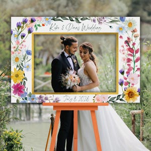 Wildflower Wedding Photo Booth Frame: Elegant Floral Design (Canva Template Digital Download