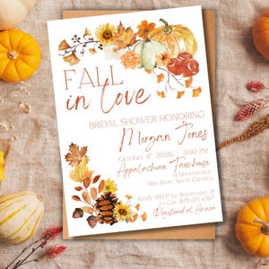 Fall in Love Bridal Shower Invite Editable Fall Floral Bridal Shower Invitation Sunflower Pumpkin Rustic Autumn Wedding Floral Template 5x7