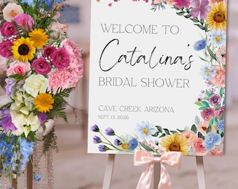 Wildflower Bridal Shower Welcome Sign Template Floral Bridal Shower Sign Sunflower Boho Bridal Shower Bridal Brunch Editable Wedding Sign A2