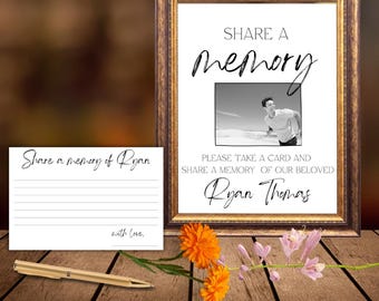 Celebration of Life Sign Memory Card Funeral Sign Photo Funeral Card Editable In Loving Memory Funeral Table Decor Share a Memory Keepsake