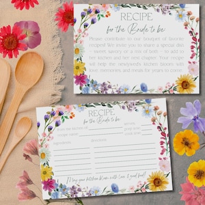 Modèle de carte de recette de douche nuptiale de fleurs sauvages pour la future mariée demande signe imprimable jeu de douche de mariage douche nuptiale activité florale A6