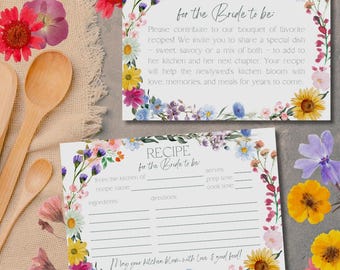 Wildflower Bridal Shower Recipe Card Template Bride to Be Recipe Request Sign Printable Wedding Shower Game Bridal Shower Activity Floral A6