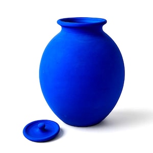 Majorelle Blue Ceramic Jar – Handmade Moroccan Decorative Vase – Tamegroute Artisanal Pot