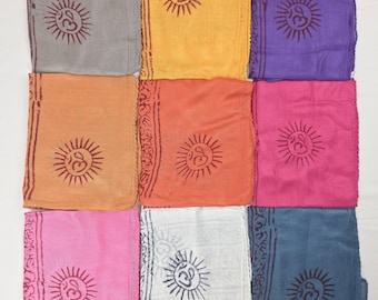 Sarong, caftan, paréo, paréo de plage, foulard d'été indien, boléro en coton ultra-léger, coiffe de yoga, mantra tribal Om, fabriqué en Inde
