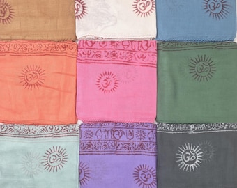 Sarong Maxi 190 cm, indischer Schulterjäckchen, Pareo, Strandkleid, Pashmina-Stola, superleichte Baumwolle, hinduistische Gottheit, hergestellt in Indien, Om-Mantra