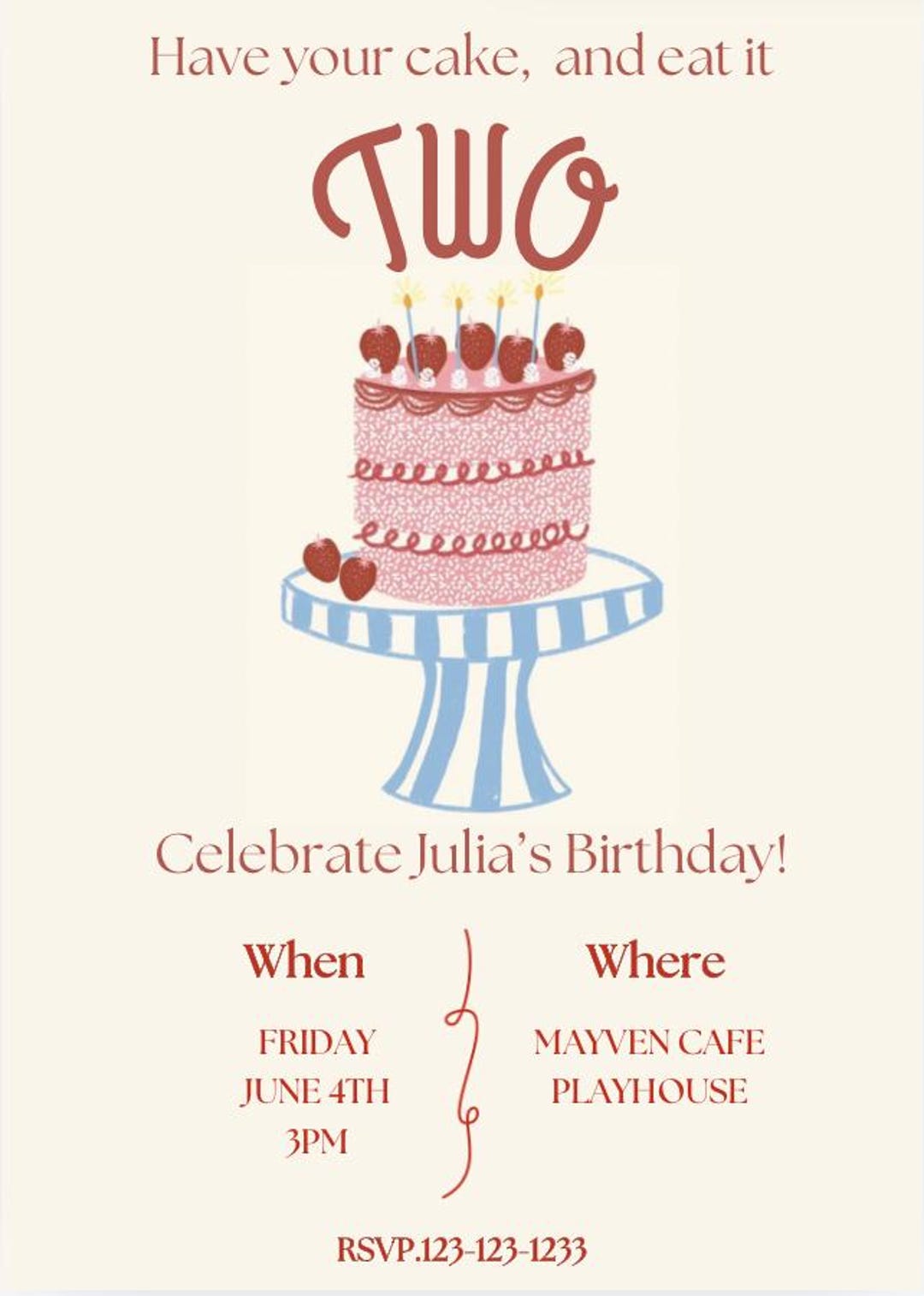 2 Year Old Birthday Party Invitation, Have Your Cake and Eat It Two - Etsy
