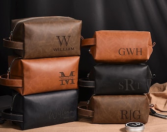 Personalized Leather Dopp Bag: Engraved Travel Toiletry Bag, Groomsmen Gift