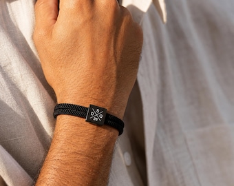 Pulsera de cuerda de vela grabada a medida, pulsera con fecha inicial para hombre, pulsera de cuerda personalizada para hombre, pulsera personalizada para novio