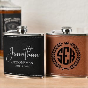 Engraved Vegan Leather Hip Flask: Personalized Groomsmen Gift