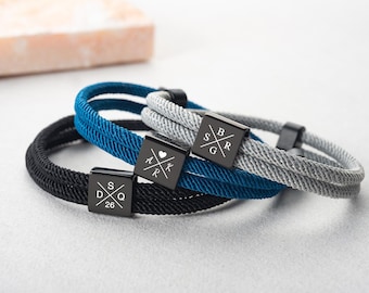 Personalized Adjustable Sliding Knot Bracelet for Dad, Individual Engraving Bracelet, Couple Bracelet, Father's Day Gift
