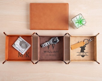 Bandeja organizadora de mesa personalizada em couro vegano com gravação.