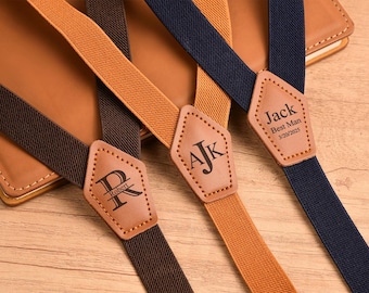 Personalized Leather Groomsman Suspenders: Multi-Color Men's Braces
