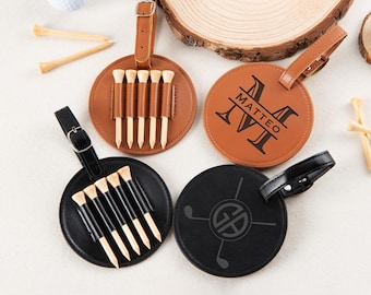Personalized Leather Golf Tee Holder: Engraved Golf Bag Tag Gift