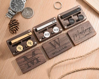 Personalized Cufflinks Set, Engraved Cufflinks Tie Clip Box, Groomsmen Gifts, Bachelor Party, Best Man Gift, Custom Tie Clip for Wedding