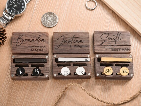 Personalized Simple cuff and tie clip set for men, custom-engraved best man gift, suitable for husbands, fathers, and friends, Wedding gifts