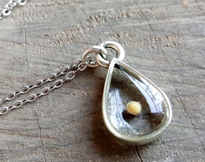 Mustard Seed Necklace Religious Faith Silver Teardrop Necklace