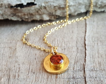 Crushed Red Jasper and Gold Disc Necklace - Crushed Stone  Small Circle Necklace