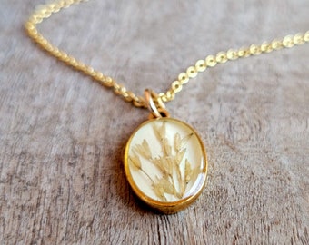 Real Botanical Necklace - Nature Jewelry - Botanical Jewelry - Woodland Necklace - Gold Oval Wild Grass Necklace