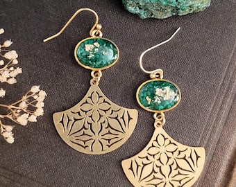 Crushed Green Malachite Dangle Earrings