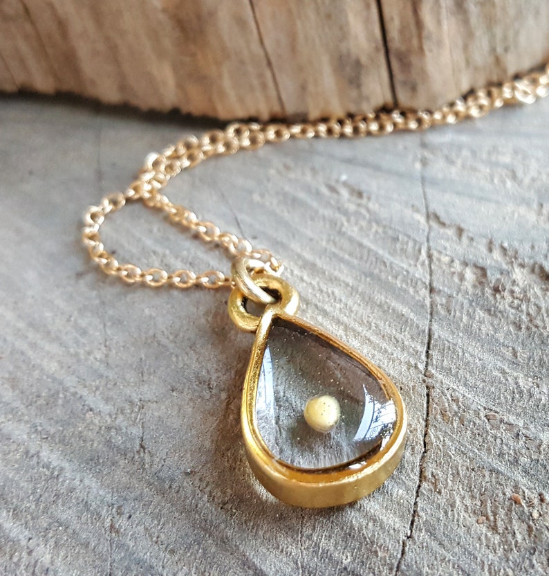 Mustard Seed Necklace - Religious Faith Necklace  - Nature Jewelry - Real Mustard Seed in Gold Teardrop Necklace 