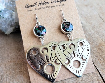 Crushed Gemstone Earrings - Crushed Opal and Silver Planchette  Dangle Earrings - Crushed Stone Jewelry