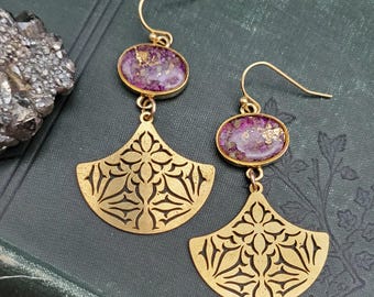 Crushed Purple Atlanisite Earrings -Stone and Brass Dangle Earrings