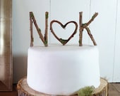 Rustic Wedding Cake Topper - Any Two Vine Letters with Heart