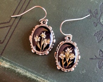 Real Queen Anne's Lace  Flower Drop Earrings in Silver Settings
