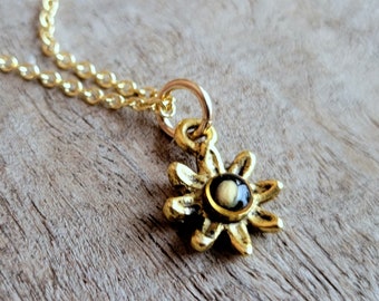 Daisy Mustard Seed Necklace - Christian Faith Necklace - Gold and Black Flower Necklace - Baptism Gift - Confirmation Gift