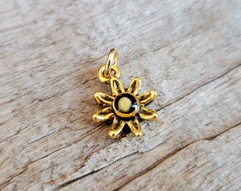 Gold Mustard Seed Flower Charm - Christian Faith Jewelry - Gold and Black Daisy Charm - Baptism Gift - Confirmation Gift