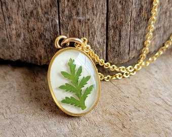 Real Fern Necklace - Real Botanical Gold Oval Necklace - Nature Jewelry