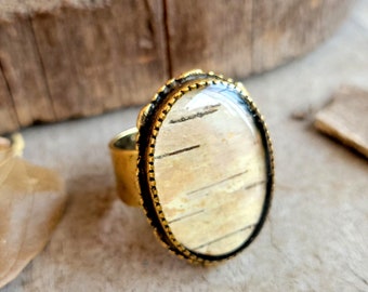 Birch Bark Statement Ring  - Rustic Woodland Ring - Natural Wood and Gold Ring - Statement Cocktail Ring - Nature Jewelry