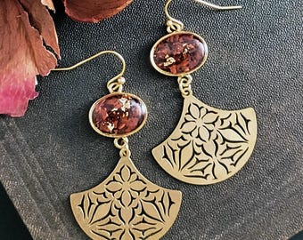 Crushed Red Tiger's Eye Dangle Earrings