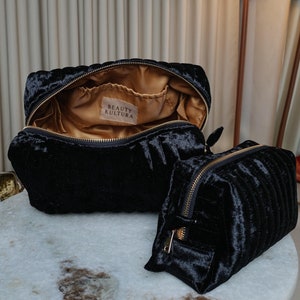 Ensemble de trousse à cosmétiques de luxe en velours - Fabriqué à la main, trousse à cosmétiques haut de gamme, petits et grands organisateurs de maquillage, trousse de voyage, trousse à cosmétiques de voyage